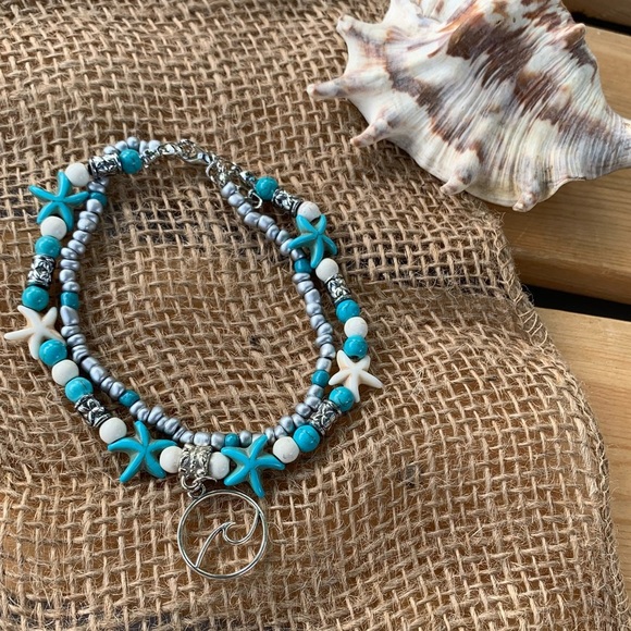 “Bahia Honda” Stars Anklet with Wave Charm - Picture 1 of 2
